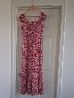 Jessica Simpson Pink Floral Smocked Maxi Dress